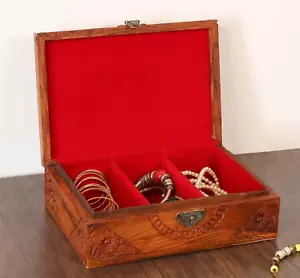 Vintage Treasure Chest Wooden Velvet Jewelry Box Organizer with Functional Lock - Picture 1 of 5