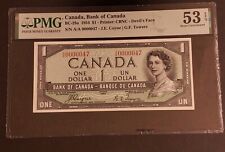 Very RARE 1954 Bank of Canada $1 "LOW SERIAL" DEVIL FACE Banknote. PMG Graded.