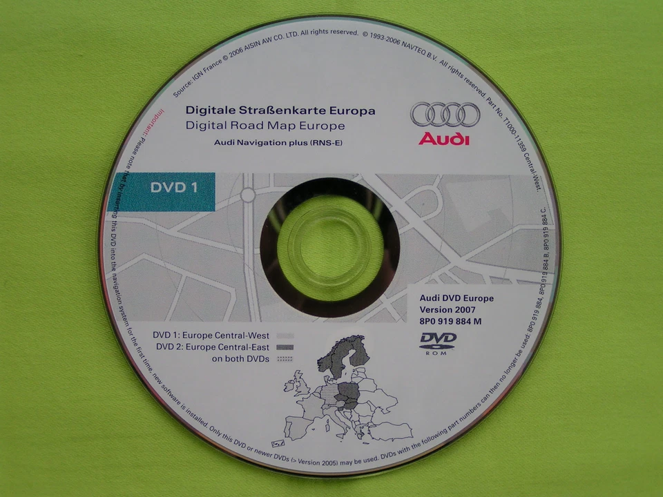 AUDI DVD NAVIGATION PLUS DEUTSCHLAND EUROPA 2007 RNS-E A3 A4 A6 TT R8 8P0 TOP - Bild 1 von 1