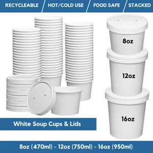 Disposable White Soup Container Paper Ice Cream Cups With Lids Takeaway Soup - Picture 1 of 10