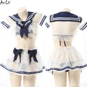 AniLV Anime Student Sailor Swimstuit Dress Swimwear Unifrom Women Leather Bow - Picture 1 of 6