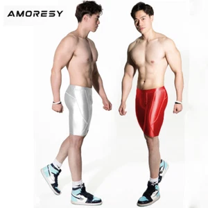 AMORESY Herren Tight Stretch Shiny Gym Glanz Sport Fitness Laufen Slim Shorts - Bild 1 von 12
