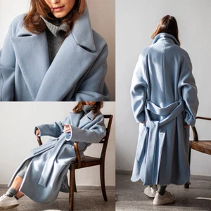 Cappotto donna invernale caldo pizzo risvolto stringato lungo soprabito trendy abbigliamento casual - Foto 1 di 11