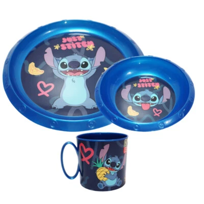 Disney Stitch Kinder Geschirr-Set 3 teilig Becher Teller Schüssel Frühstücksset - Bild 1 von 4