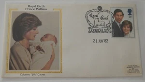 Great Britain 950 6-21-1982 Royal Birth Prince William Diana silk cachet cover - Picture 1 of 2