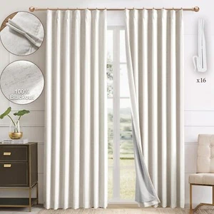 Natural Thick Linen Blend Pinch Pleated Blackout Curtains 40"x84"x2, - Picture 1 of 9