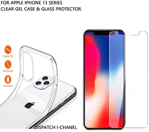 Case For iPhone 15 14 13 16 SE 11 ProMax-Clear Soft Gel & GLASS SCREEN PROTECTOR - Picture 1 of 3