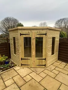 GARDEN CORNER SUMMER HOUSE TANALISED SUPER HEAVY DUTY 8X8 19MM T&G. 3X2 - Picture 1 of 7