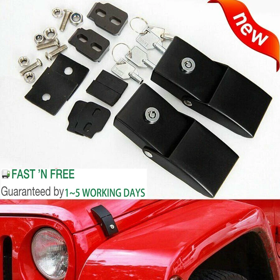 Steel Hood Lock Locking Hood Catch With Keys for Jeep Wrangler JK JL 07-23 JT20+ Foto 1 de 4