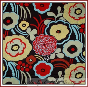 BonEful Fabric FQ Cotton Quilt Brown Red Yellow Blue Retro Asian Flower Dot Zen - Picture 1 of 12