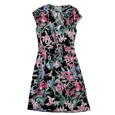 Tommy Bahama Clara Faux Wrap Dress Size M Black Orchid Isle Tropical Beachy - Image 1 of 4