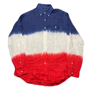 ๐บ๐ธ Ralph Lauren Red White Blue Ombre Button Down 100% Linen Shirt Men's Medium - Picture 1 of 10