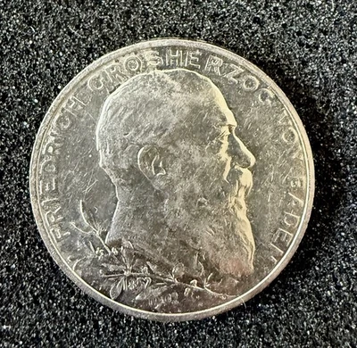 1902 GERMANY SILVER 5 MARK BADEN GOLDEN JUBILEE SCARCE GEM BU BEAUTY - Image 1 of 4