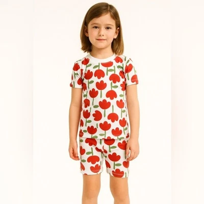 Hanna Andersson Dreaming of Red Tulips Short John Pajama Set Size 140 US 10 - Image 1 of 4