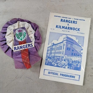 1960s Rangers Football Rosette & Programme: Rangers V Kilmarnock #394, Aug 1966 - Picture 1 of 5