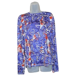 Top manica lunga Silver Bait Wom LG viola stampa foglia rossa pesca nuoto spiaggia usato in ottime condizioni - Foto 1 di 9