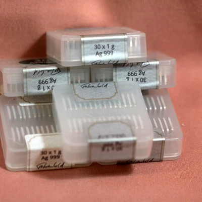 1 caja sellada Geiger Edelmetalle de 30 barras de plata fina de 1 gramo .999! Foto 1 de 4