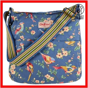 Cath Kidston Cross Body Messenger Tote Bag Canvas Cotton Blue Floral Birds CP77 - Picture 1 of 13