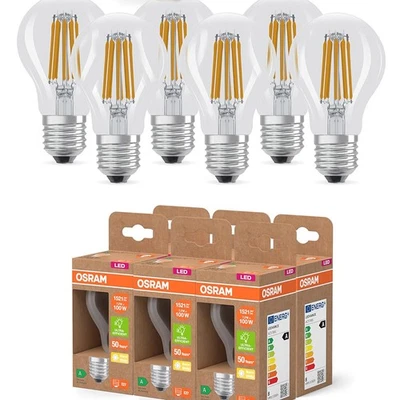 6er Set OSRAM E27 LED Lampe Classic Filament 7,2W wie 100W warmweißes Licht 2700 - Bild 1 von 4