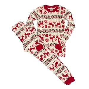 Hanna Andersson Christmas Holiday Pajama Set Kids Size 8 Reindeer Organic Cotton - Picture 1 of 9
