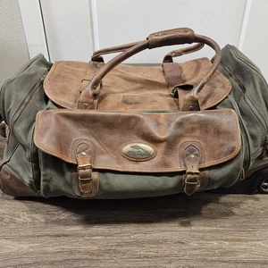 Bob Timberlake bauletto con ruote bagaglio borsone tela verde con pelle marrone - Foto 1 di 9