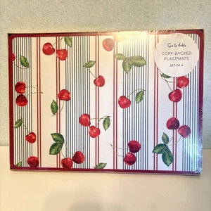 Set of 4 Sur La Table Cork-Backed Placemats Cherries 11.5"x15.75" New - Picture 1 of 4