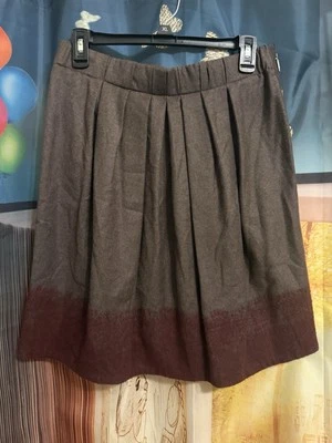 NEW Gunex Wool Cashmere Pleated Skirt Sz 6 Made In Italy Brown W/ Red Ombre  - Image 1 of 4