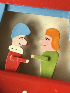 Vintage GERMAN Punch & Judy Stage Mechanical Puppets Wooden Toy 1950s Red 3.25" - Picture 1 of 9