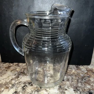 Vintage MCM Anchor Hocking Clear Heavy Glass Ribbed Ice Tea Pitcher Cottage Core - Picture 1 of 6