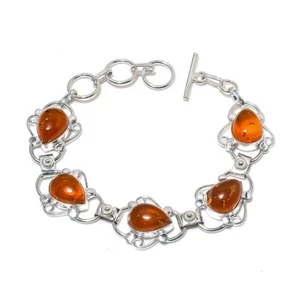 Baltic Amber Gemstone Handmade 925 Sterling Silver Jewelry Bracelet Size 7-8" - Picture 1 of 1