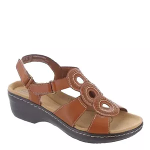 Clarks Women's Merliah Derby Brown Wedge Sandal Leather Shoes Size 8.5 Narrow - Picture 1 of 5