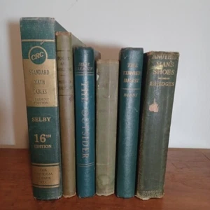 Lot of 6 Green Vintage Books Prop Shelf Display Decor Stack Crafts - Foto 1 di 14