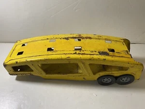 Vintage  Metal Yellow Pressed Steel Car Hauler Carrier Trailer Only - Picture 1 of 6