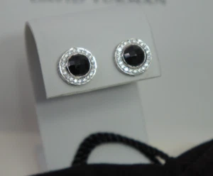 David Yurman 925 Silver 585 Petite Black Onyx Cerise Diamond Stud Earrings - Picture 1 of 4