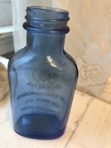 Vintage Genuine Phillips Milk of Magnesia Blue Glass Embossed Bottle 5"