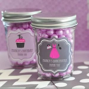 24 Glass Personalized 8oz Mason Jars Sweet 16 Party Favors Lot - MW45246 - Picture 1 of 3