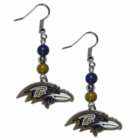 Baltimore Ravens Dangle Earrings Fan Beads w/ Charm NFL Football Jewelry Cover