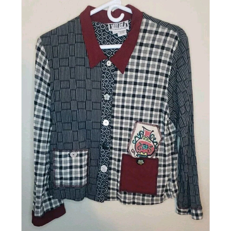 Patchwork Jacket Faith Celia Forrester Art To Wear MEDIUM LIGHTWEIGHT GRAY - Image 1 of 4