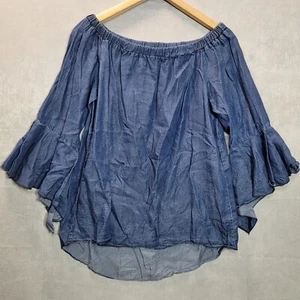 Sleek Bhie 3/4 Sleeve Blouse Women Size M Blue Tunic Top Boat Neck - Picture 1 of 9