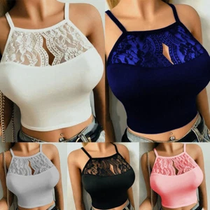 Sexy Spitzen-Träger-Tanktop Leibchen/Ärmelloses Crop-Korsett-Tops Für Damen : - Picture 1 of 17