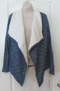 Green Tea Draped Open Front Fleece Cardigan/Jacket Blue  Women's Sz S NWT - Picture 1 of 4