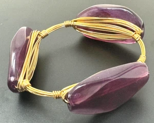 Handmade Bracelet Purple Acrylic Jewelry  Stone,Wire Fashion Gold Color  2.5 in. - Picture 1 of 1