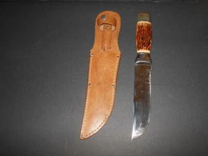 VINTAGE COLONIAL PROV USA 10" FIXED BLADE KNIFE W/ LEATHER SHEATH - Picture 1 of 12