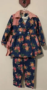 Matilda Jane Girls Size 4 Blue Floral Overalls, Shirt, & Jacket Outfit! A3989 - Picture 1 of 11