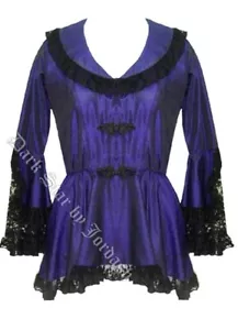 Ladies Dark Star Gothic Victorian BLACK And Black Lace Blouse Jacket Size 10-12 - Picture 1 of 3