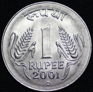 INDIA - REPUBLIC ~ 2001 (K) ~ 1 Rupee ~ UNC ~ Quality Coin ☘️ T - #349 ☘️ - Picture 1 of 2