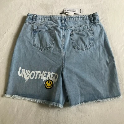 Pantalones Cortos Boohoo Azul Mujer Denim Cintura Alta Novio con Estampado Talla 12 Cintura 34 " Foto 1 de 4