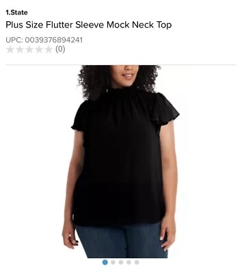 1. Blusa State Mujer Negra Cuello Alto Calado Manga Volantes Plus 3X Nueva con Etiquetas $59.00 Foto 1 de 4