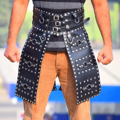 Viking Waist Black Leather Armor, Leather Samurai Armor For Larp and Reenactment - Image 1 of 4