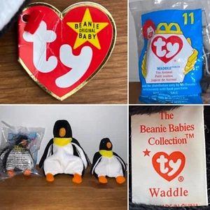 TY Beanie Babies 1 Waddle & 2 Teenie The Penguin Rare 3 Piece Lot PVC 1995 - Bild 1 von 24